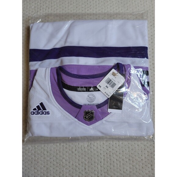 NWT SEALED RARE Adidas San Jose Sharks HOCKEY FIGHTS CANCER Purple jersey 56 2XL - Picture 3 of 6